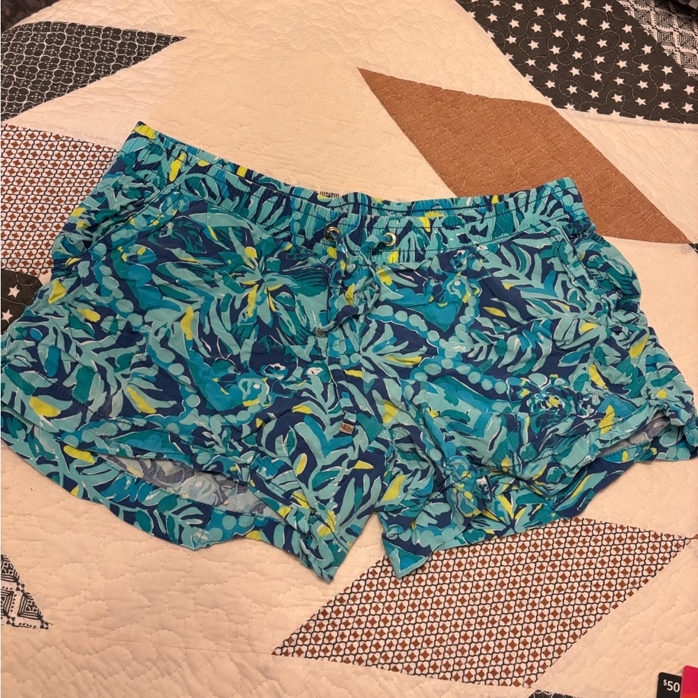 Lilly Pulitzer Blue and Yellow Patterned Athletic Shorts